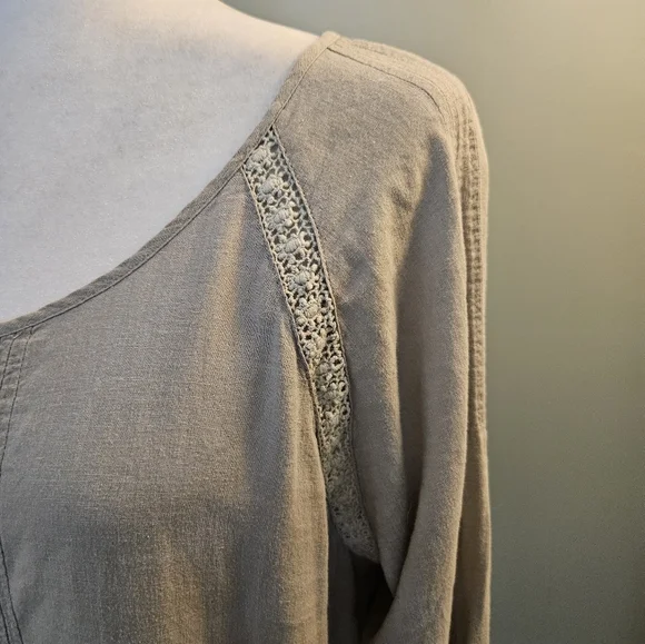 J. Jill Taupe Shirt with Lace Trim Women's Size Large L - Picture 4 of 13
